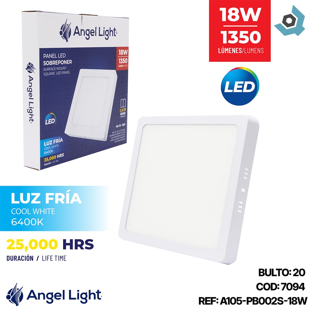 LAMPARA LED SUPERFICIAL CUADRADA 18W 8.5" LUZ BLANCA ANGEL LIGHT