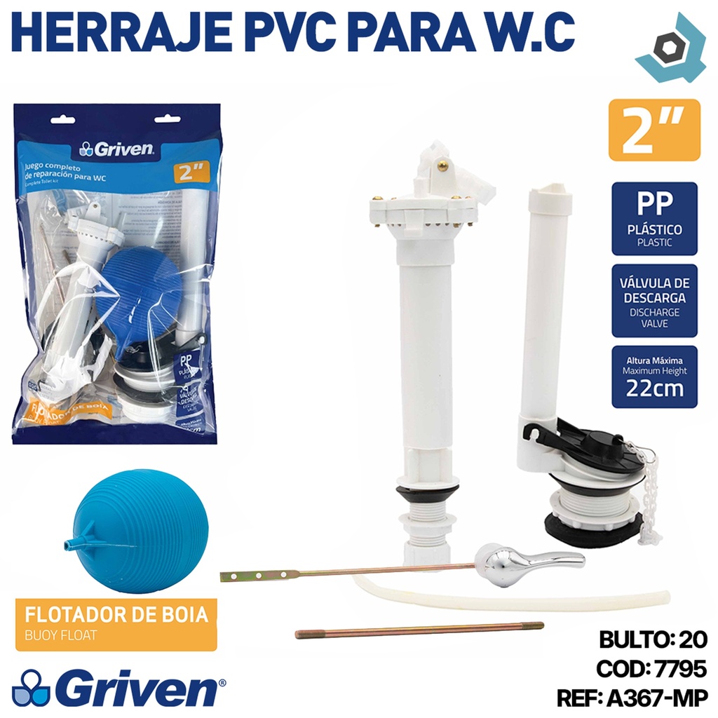 HERRAJE PVC PARA W.C GRIVEN