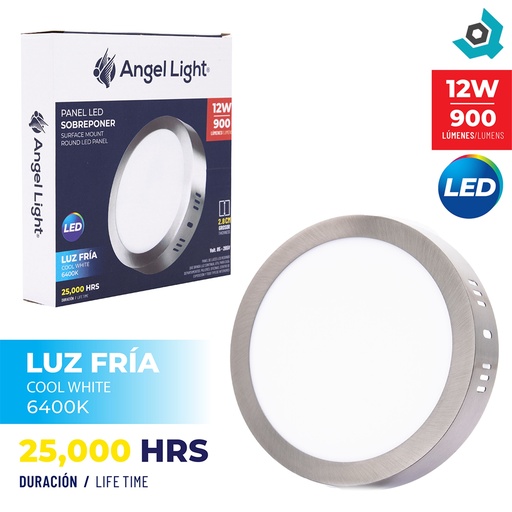 [7906] LAMPARA LED SUPERFICIAL REDONDA 12W NIQUELADA LUZ BLANCA ANGEL LIGHT
