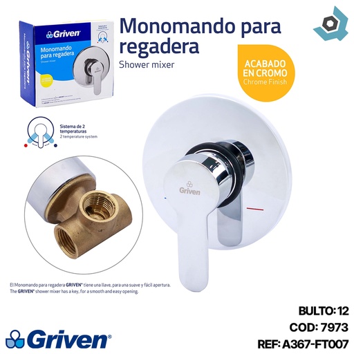 [7973] LLAVE PARA DUCHA 1/2" DOBLE TEMPERATURA GRIVEN