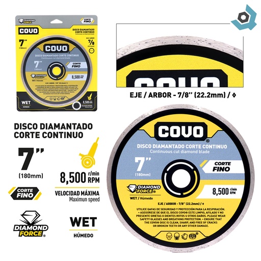 [8057] DISCO DIAMANTADO 7" CORTE CONTINUO COVO