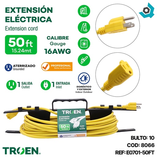 [8066] EXTENSION ELECTRICA 50FT 1 TOMA TROEN