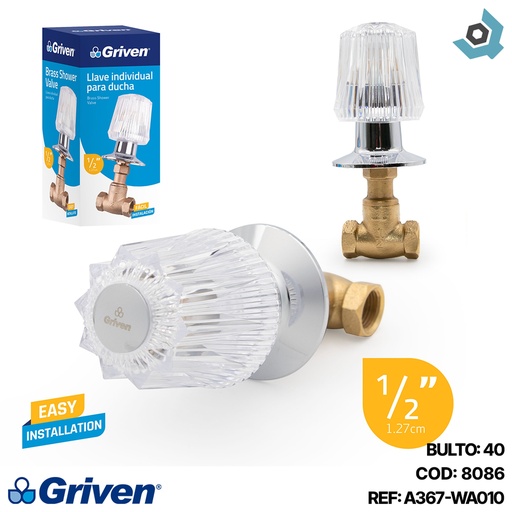 [8086] LLAVE PARA DUCHA 1/2" POMO ACRILICO GRIVEN