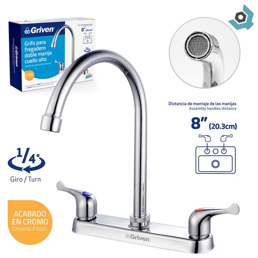[8098] GRIFERIA PARA FREGADERO 8" CUELLO DE CISNE GRIVEN