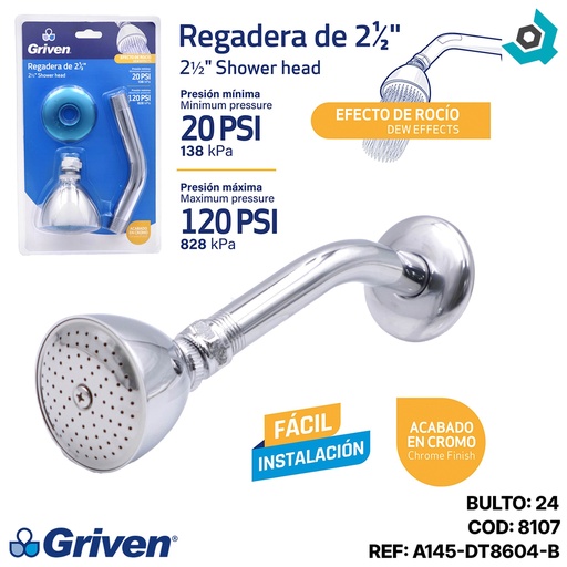 [8107] REGADERA PARA BANO 2 1/2" CROMADA GRIVEN