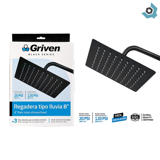 [8262] REGADERA PARA BANO 8" CUADRADA GRIVEN