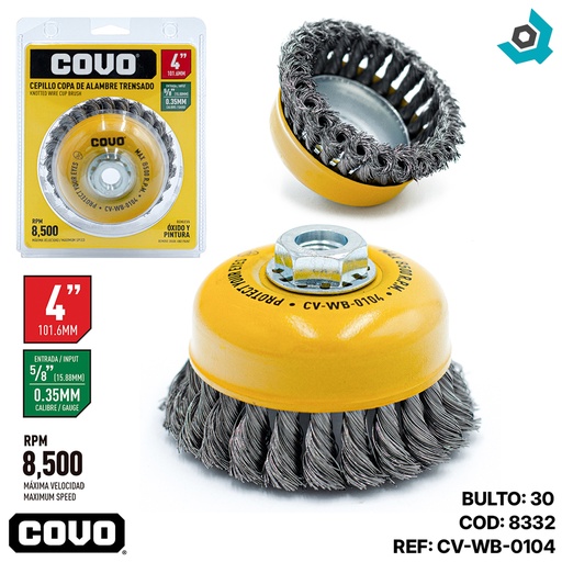 [8332] DISCO CEPILLO COPA DE ALAMBRE 4" X 5/8" COVO