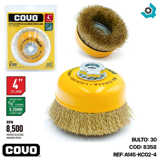 [8358] DISCO CEPILLO COPA DE ALAMBRE 4" X 5/8" COVO