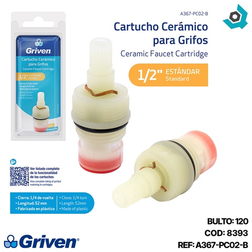 [8393] CARTUCHO CERAMICO 52MM PVC GRIVEN