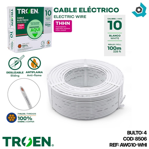 [8506] CABLE ELECTRICO 10 AWG BLANCO 7 HILOS TROEN