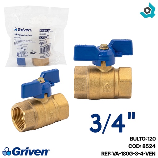 [8524] VALVULA 3/4" DE BRONCE ROSCADA GRIVEN