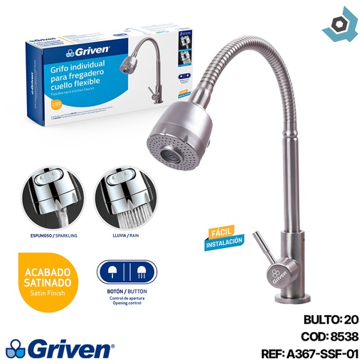 [8538] GRIFERIA PARA FREGADERO CUELLO FLEXIBLE GRIVEN