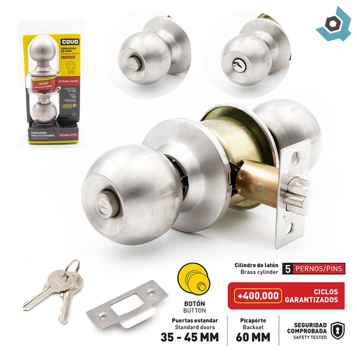 [8611] CERRADURA DE POMO PARA DORMITORIO CROMADO COVO