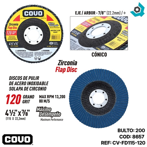 [8657] DISCO ABRASIVO 4 1/2" GRANO 120 PARA PULIR COVO