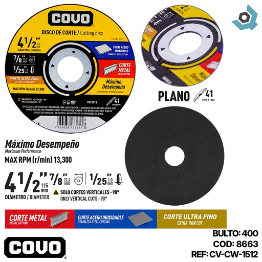 [8663] DISCO PARA CORTE 4 1/2" DE METAL COVO