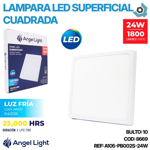 [8669] LAMPARA LED SUPERFICIAL CUADRADA 24W 6400K ANGEL LIGHT