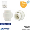 UNION UNIVERSAL 3/4" DE PVC SIN ROSCA GRIVEN