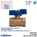 VALVULA 1/2" DE BRONCE ROSCADA GRIVEN