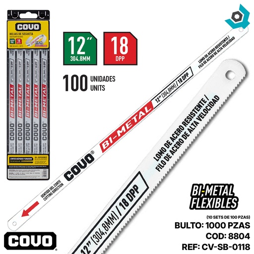 [8804] HOJAS DE SEGUETA 12" 100 UNIDADES COVO