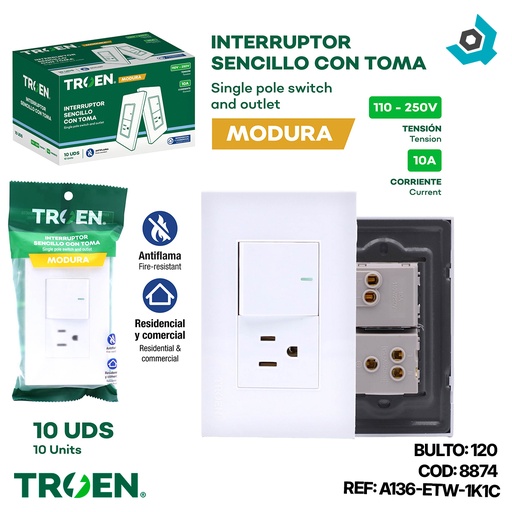 [8874] APAGADOR CON TOMA SENCILLO BLANCO TROEN