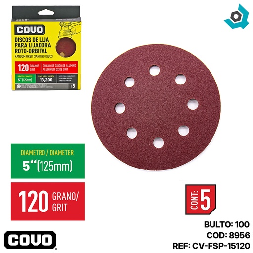 [8956] DISCO ABRASIVO 4 1/2" GRANO 120 PARA PULIR COVO