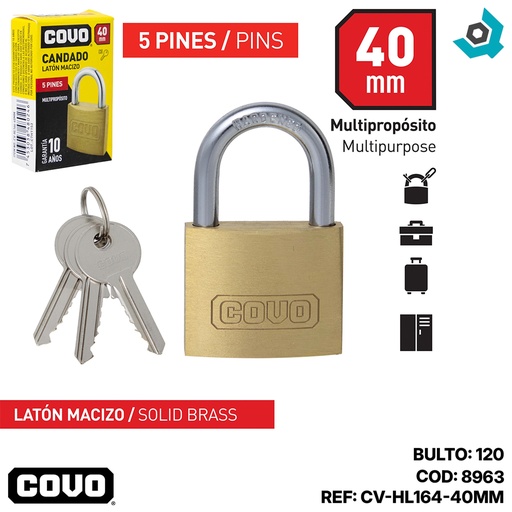 [8963] CANDADO 40MM LATON MACIZO COVO