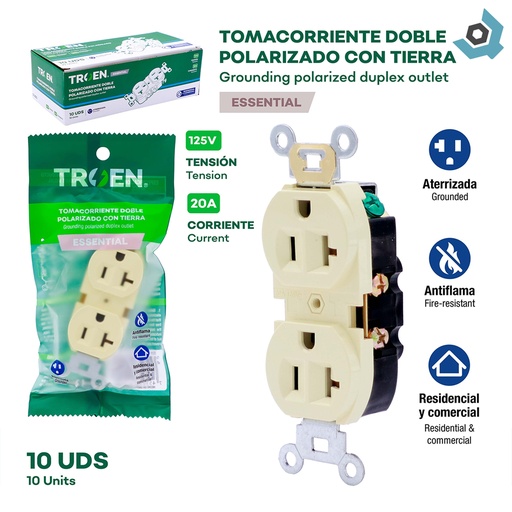 [9083] TOMACORRIENTE DOBLE POLARIZADO 110V - 220V TROEN