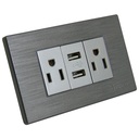 TOMACORRIENTE DOBLE PLATEADO CON USB TROEN