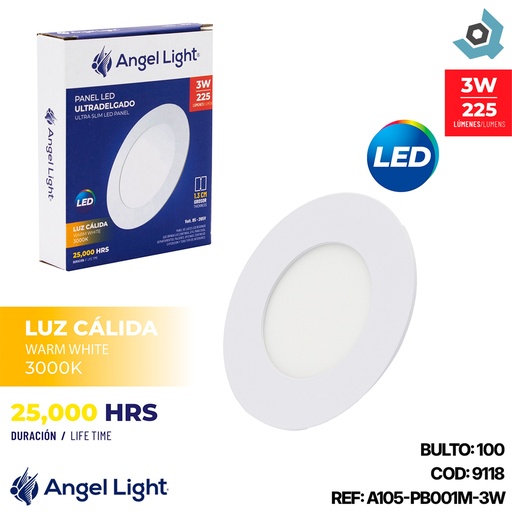 [9118] LAMPARA LED PARA EMPOTRAR REDONDA 3W LUZ CALIDA ANGEL LIGHT