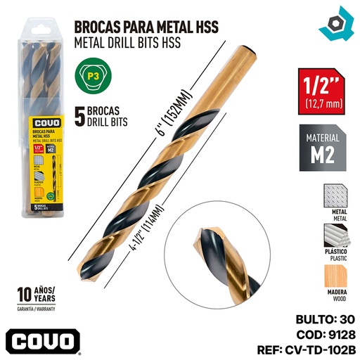 [9128] MECHAS PARA METAL 1/2" HSS COVO