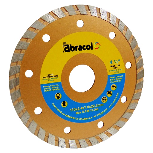 [9167] DISCO DIAMATADO 4 1/2" CORTE TURBO ABRACOL