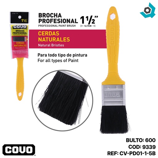 [9339] BROCHA 1.5" CERDAS NATURALES NEGRAS COVO