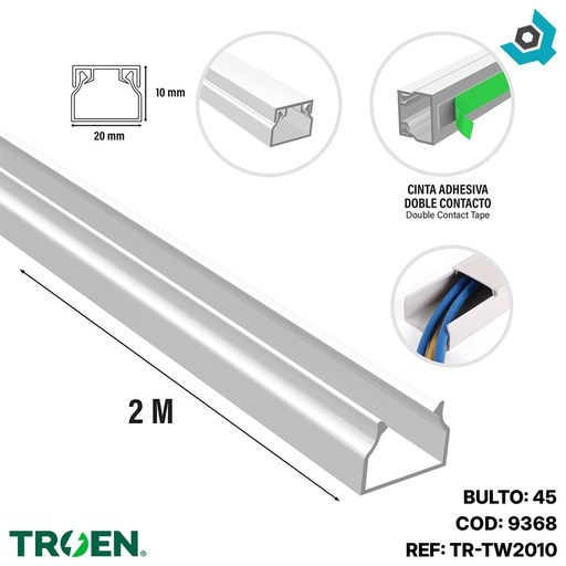 [9368] CANALETA DE PVC 20MM X 2 METROS TROEN