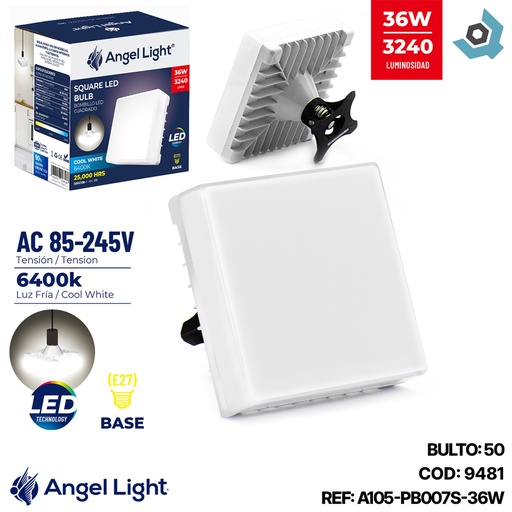 [9481] BOMBILLO LED 36W CUADRADO ROSCA E27 ANGEL LIGHT