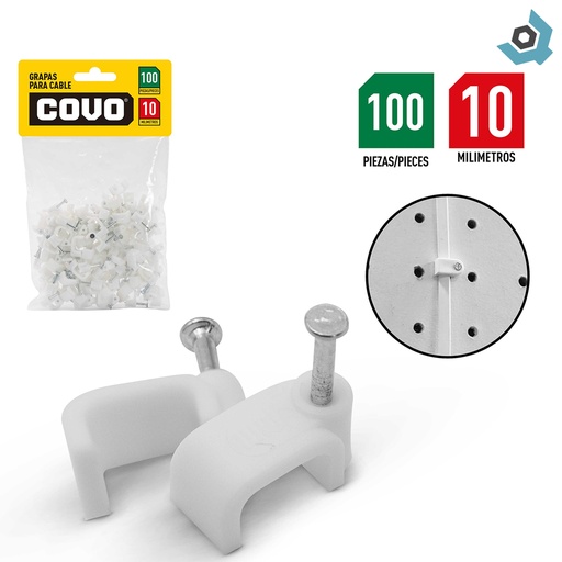 [9508] GRAPAS PARA CABLES 10MM BLANCO COVO