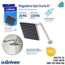 REGADERA PARA BANO 6" CUADRADA SATINADO GRIVEN