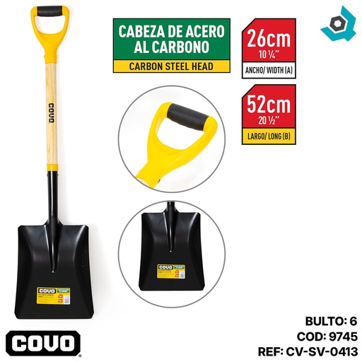 [9745] PALA CUADRADA 26CM CABO DE MADERA COVO