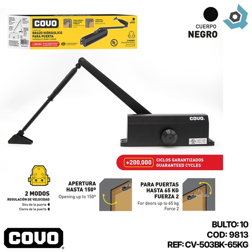 [9813] BRAZO HIDRAULICO PARA PUERTAS 65KG NEGRO COVO