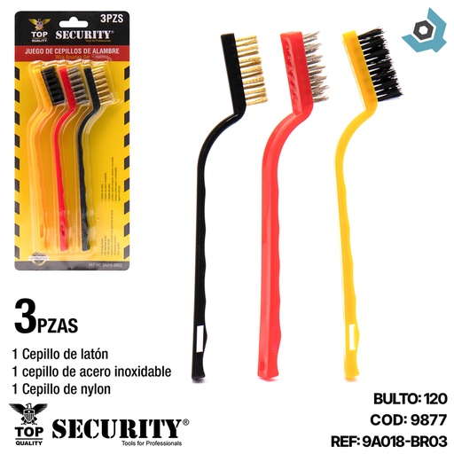 [9877] JUEGO DE CEPILLOS DE ALAMBRE 16.5CM 3 PIEZAS SECURITY