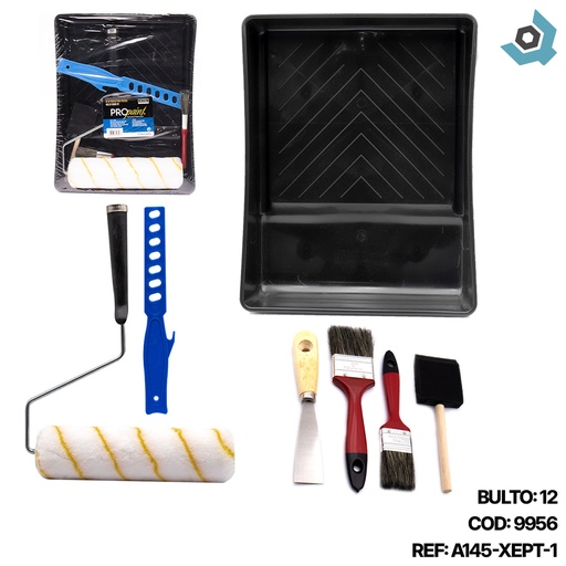 [9956] JUEGO DE RODILLO Y BROCHAS PRO PAINT
