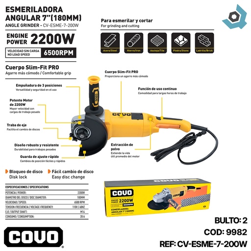 [9982] ESMERIL ANGULAR 7" 2200W COVO