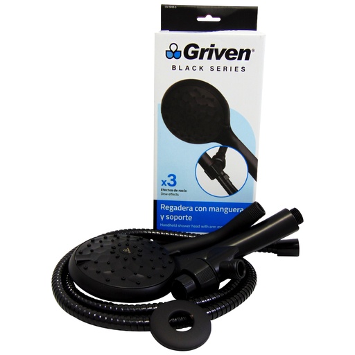 [9998] REGADERA PARA BANO CON MANGEURA NEGRO MATE GRIVEN BLACK