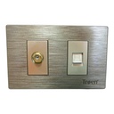 TOMA PARA CABLE COAXIAL Y RED RJ45 DE PARED PLATEADO TROEN