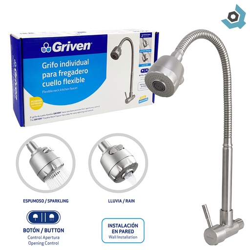 [11109] GRIFERIA INDIVIDUAL PARA FREGADERO CUELLO FLEXIBLE SATINADO GRIVEN