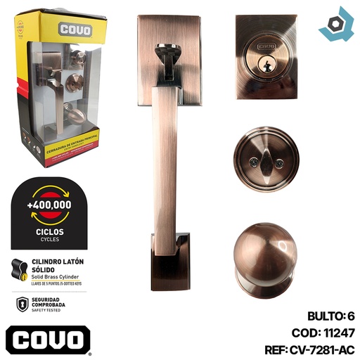 [11247] MANILLON DE ENTRADA PRINCIPAL COBRE ANTIGUO COVO