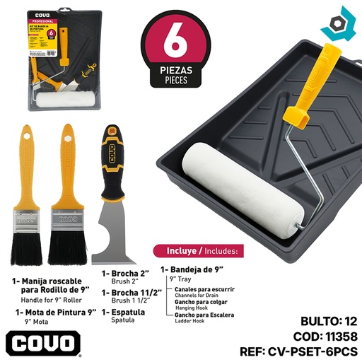 [11358] KIT DE BANDEJA PARA PINTAR PROFESIONAL 6 PZAS COVO