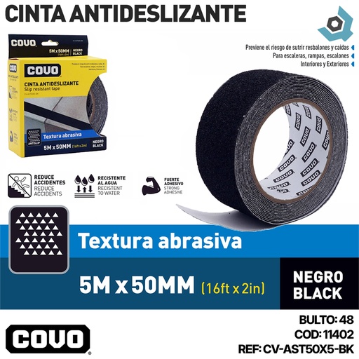 [11402] CINTA ANTIDESLIZANTE 5M X 50MM NEGRO COVO