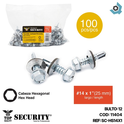 [11404] TORNILLO AUTOPERFORANTE #14 X 1" SECURITY
