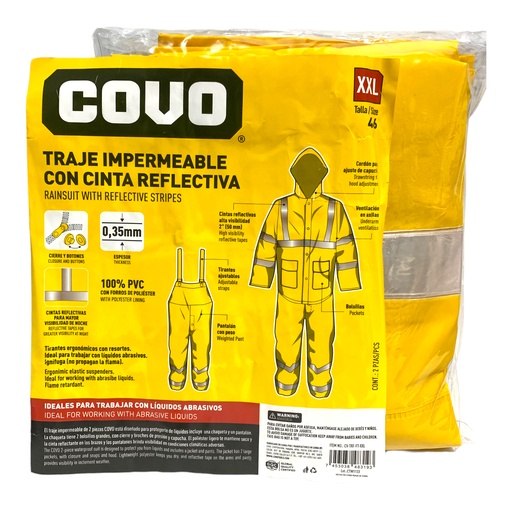[11409] TRAJE IMPERMEABLE CON CINTA REFLECTIVA 2 PIEZAS TALLA XXL COVO