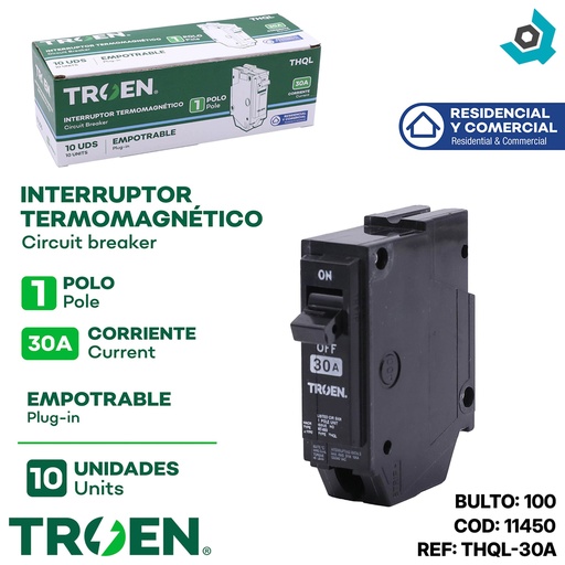 [11450] BREAKER PARA EMPOTRAR 1P X 30AMP TROEN